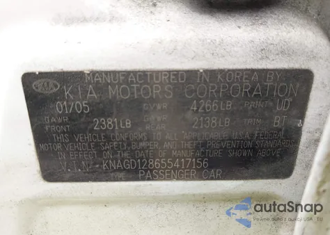 2005 Kia Optima Ex V6/Lx V6 z USA, uszkodzony, nr VIN KNAGD128655417156